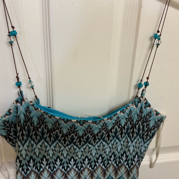 Summer dress teal design with leather beaded straps - Picture 2 of 3